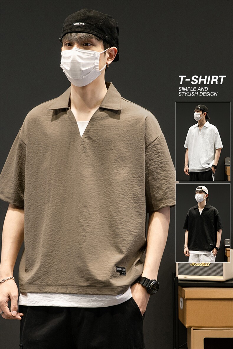冰氧仿棉短袖个性灰墙体恤休闲百搭纯色POLO衫男上衣TC3143-P35,男装T恤,星座717