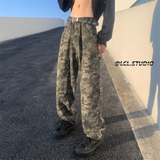 直筒裤原宿迷彩休闲裤男女美式高街潮牌长裤NK083-P50，男装休闲裤，电商D202