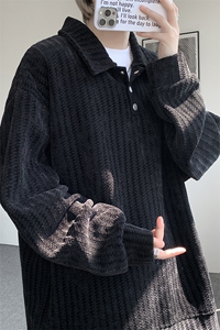 美式复古雪尼尔polo领卫衣大码设计重磅翻领外套LW609特P45加绒55图片