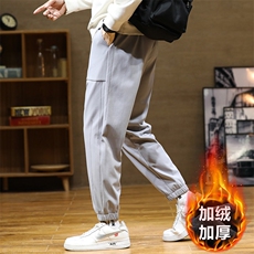 秋冬新款梭织男裤百搭设计感加绒港风休闲裤束脚裤K225H-P45，男装卫衣，星座717