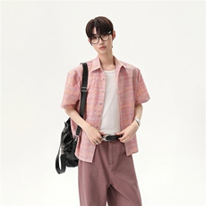 现货CS21-特P32夏季薄款男女宽松格子短袖衬衫半袖寸衣外套，男装T恤，电商B327