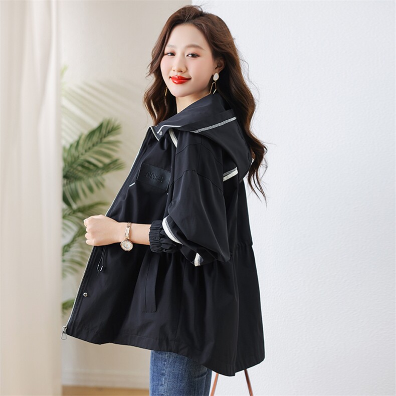 撞色设计感冲锋衣外套女2025春秋新款韩版减龄小个子休闲工装上衣，女装短外套，芙芮