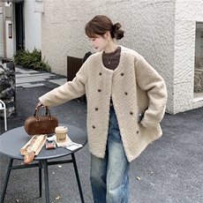 有货双排扣羊羔毛外套2C090-8949-P165-K248，女装棉衣/棉服，2C090