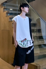 夏季无袖背心t恤短裤两件套装2403特P45控68，男装T恤，电商A309