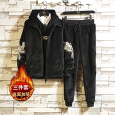 2021新款冬季男士卫衣套装金丝绒三件套韩版休闲服外套DS257T，男装卫衣，电商A102