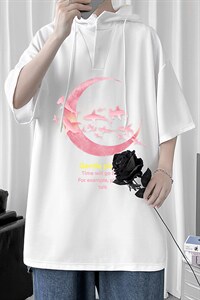 LD54209-P45 连帽短袖t恤男大码胖子带帽五分袖中袖图片