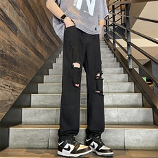 美式复古牛仔裤男新款高街裤子破洞潮牌宽松阔腿裤N1091-P40，男装牛仔裤，星座308B-2