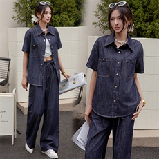 牛仔套装阔腿裤两件套春夏装女2025年新款时尚一整套穿搭显高显瘦，女装套装/套裙，跑量工厂店