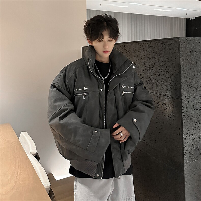 405A美式复古个性金属设计短款皮衣棉服MY24916-特批108控178，男装皮衣，星座405A