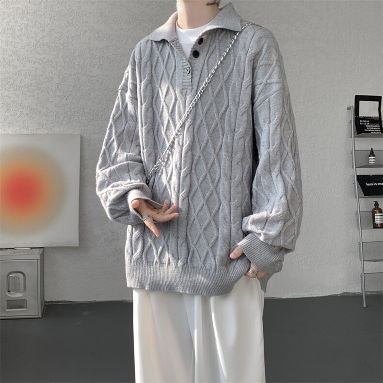 8XL-M韩版polo领麻花针织大码翻领慵懒风宽松百搭毛衣MY1518P75,男装针织衫/毛衣,电商B238