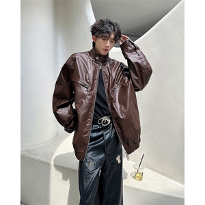 美式复古PU皮夹克外套男潮牌日系痞帅机车服皮衣男生JK85511-P73图片