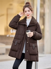 羊羔毛翻领中长款白鸭绒羽绒服女2025冬季新款休闲加厚保暖，女装羽绒服，余墨