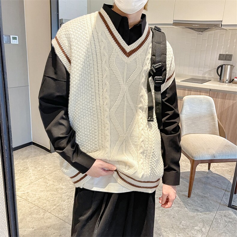 港风秋冬款男V领套头毛衣提花针织衫背心条纹打底外套M6009P45,男装针织衫/毛衣,星座1013-1