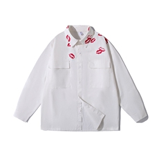 春季口红印花纯棉长袖衬衫潮流衬衣男休闲衬衫外套CS20P45，男装衬衫，电商C323