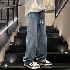 特批P38无差价夏秋衔接水洗阔腿牛仔裤男设计感潮拖地长裤N9087B，男装牛仔裤，电商A001-1