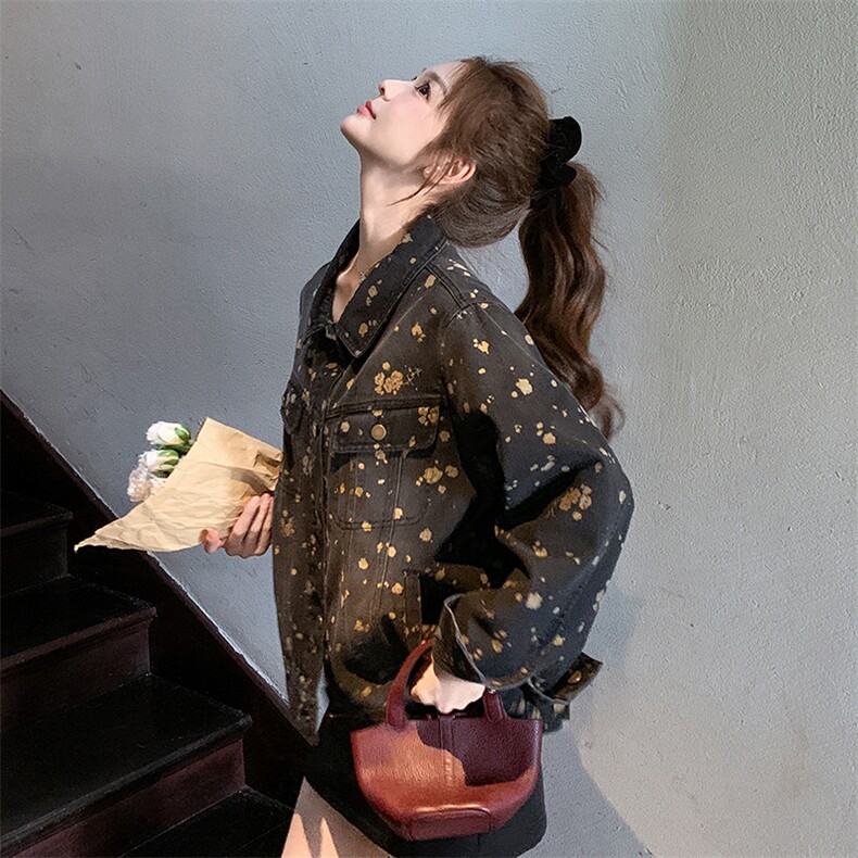 已现货25春【新品】牛仔印花短款外套S010-P140-K198,女装短外套,2C305