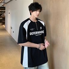 短袖男夏季夏季新款港风宽松冰丝五分袖半拉链体恤上衣T0157-P32，男装T恤，星座214-3