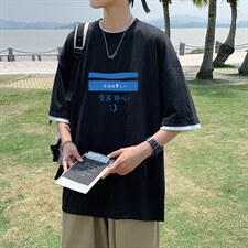 JT55033-P25假两件短袖t恤男大码胖子半袖体恤半截袖港风，男装T恤，电商A040