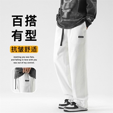 夏季薄阔腿裤纯棉垂感宽松直筒日系复古美式休闲长裤K661-特批-40，男装休闲裤，星座718-1