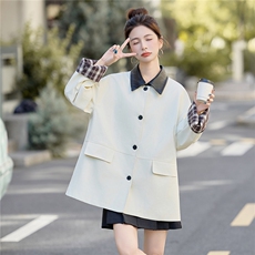 2025秋装新款时尚PU皮翻领中长外套，女装短外套，曼琳思菲