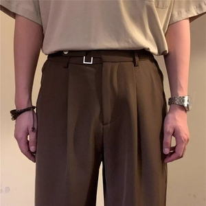 青少年2025夏季美式复古宽松直简休闲裤学院风百搭阔腿西裤长裤男图片