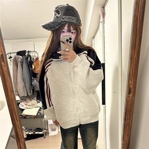抖音得物高品质 美式高街重磅结构织带拼接撞色立领卫衣外套 CM41图片