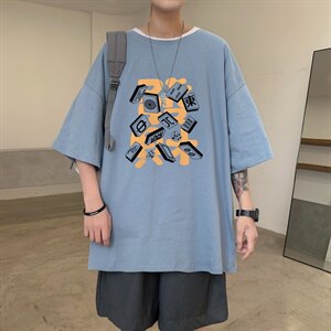 短袖男夏宽松纯棉T恤男百搭港风韩版情侣中性日系潮DT0267 P20图片