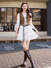 时尚潮流2026年春季时尚休闲马甲+连衣裙两件套，女装套装/套裙，江南富贵女