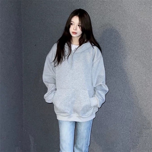 抖音得物高品质二开 25秋冬美式重磅宽松纯色连帽拉链高领卫衣W65图片