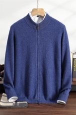 秋冬季35%羊绒休闲商务简约百搭虚提拉链全开开衫男装，男装羊绒开衫，纳丰羊绒