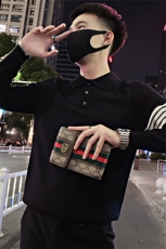 LV25/P88控118冬季社会小伙美式条杠polo领打底针织衫毛衣男黑首，男装T恤，星座305B