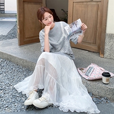 夏季半身裙体恤衫时尚两件套女，女装套装/套裙，秋水欣儿