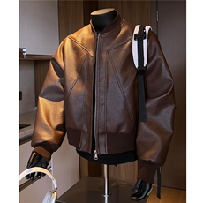 网图免烫宽松型美式夹克秋季棒球领皮夹克情侣外套男G1151特P59，男装夹克，电商A339
