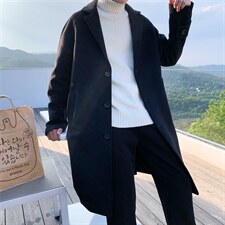 N1079/P100加棉P110毛呢大衣男中长款过膝风衣大码男士呢料棉衣图片