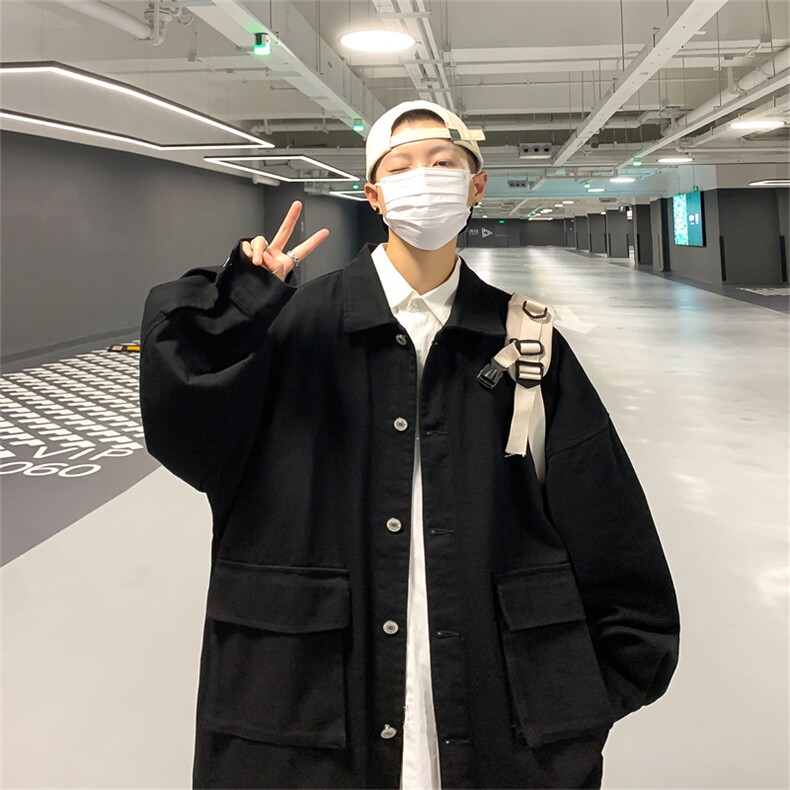 JK6089/P68秋装新款港风工装立体大口袋水洗夹克男女大码上衣,男装夹克,电商A141