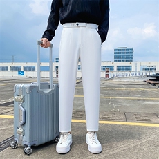 白色2024秋装男士九分裤潮款纯色休闲裤男修身小西裤K17-P58控78，男装休闲裤，电商A108