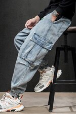 2021秋季新日系大码男马切达工装大口袋束脚九分牛仔裤N8018-P55，男装牛仔裤，电商A001