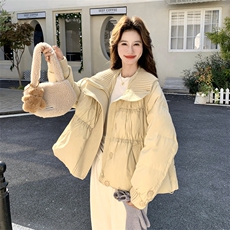 针织拼接杏色泡芙羽绒服女冬2025年超火好看高级小众短款加厚外套，女装羽绒服，2C093