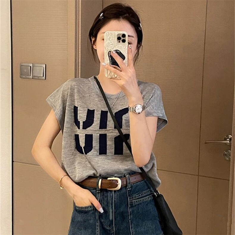 t恤女短袖2025夏季新款大码显瘦设计感小众短款圆领上衣,女装T恤,斯美雅安迪绒