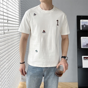B353 T8202 P40 L-4XL 夏季新款2025潮流韩版休闲男士短袖体恤 黑图片