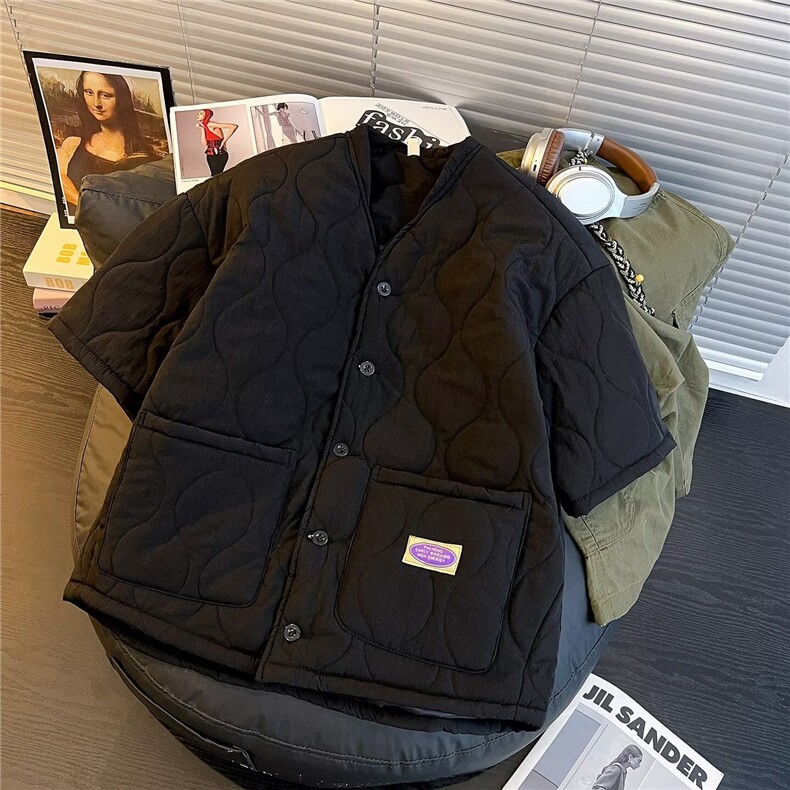 秋冬半袖棉衣加厚菱格棉服外套新款冬季宽松棉衣夹棉袄TTA59P78,男装T恤,星座1013-5