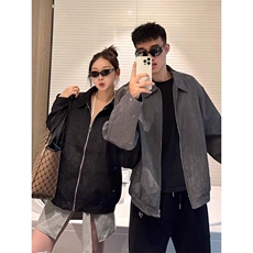 美式复古慵懒翻领褶皱工装夹克春夏新款宽松情侣百搭休闲外套，男装夹克，星座506A