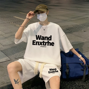 套装！夏季华夫格套装男T恤短裤男两件套大码港风TZ56-P50图片