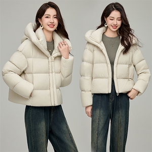 泡芙羽绒服女短款2024冬季新款宽松休闲90白鸭绒加厚黑色外套图片