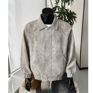 扎染皮上衣夹克男潮牌痞帅拉链设计感机车服外套25XJ55257特批50图片