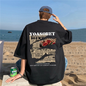 潮牌短袖t恤男夏季潮流宽松大码印花体恤半袖青年休闲套头上衣服图片
