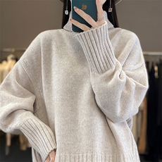 高领毛衣女洋气时尚百搭羊毛衫秋冬季宽松纯色简约，女装羊毛衫，琳华羊绒