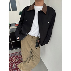 撞色翻领夹克外套男款春秋美式痞帅cleanfit巴恩风工装短款棒球服，男装夹克，星座506A