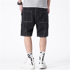 2021夏季新款日系大码条纹休闲运动牛仔五分裤短裤K073-P45，男装牛仔裤，电商A001
