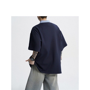 假两件Polo领短袖T恤男夏季学院风拼接翻领半袖宽松上衣TX256-P38图片